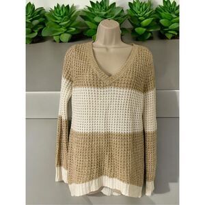 WOMEN'S RUE 21 LONG SLEEVE Striped SWEATER  Tan Cream Size Large